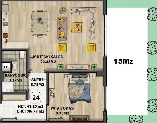 Блок В - 1+1 bahce