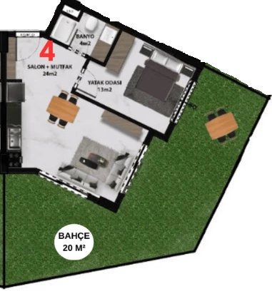 Блок А-1 - 1+1 bahce