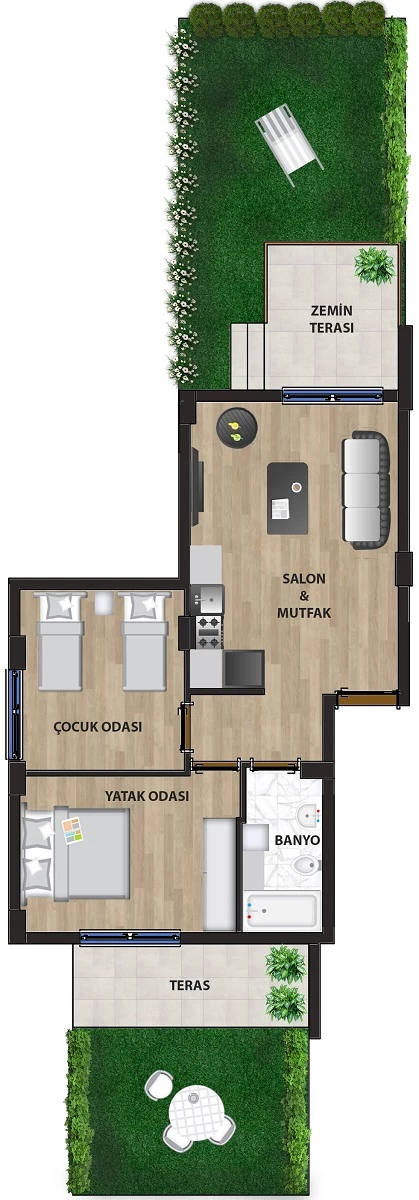 Блок Е - 2+1 bahce